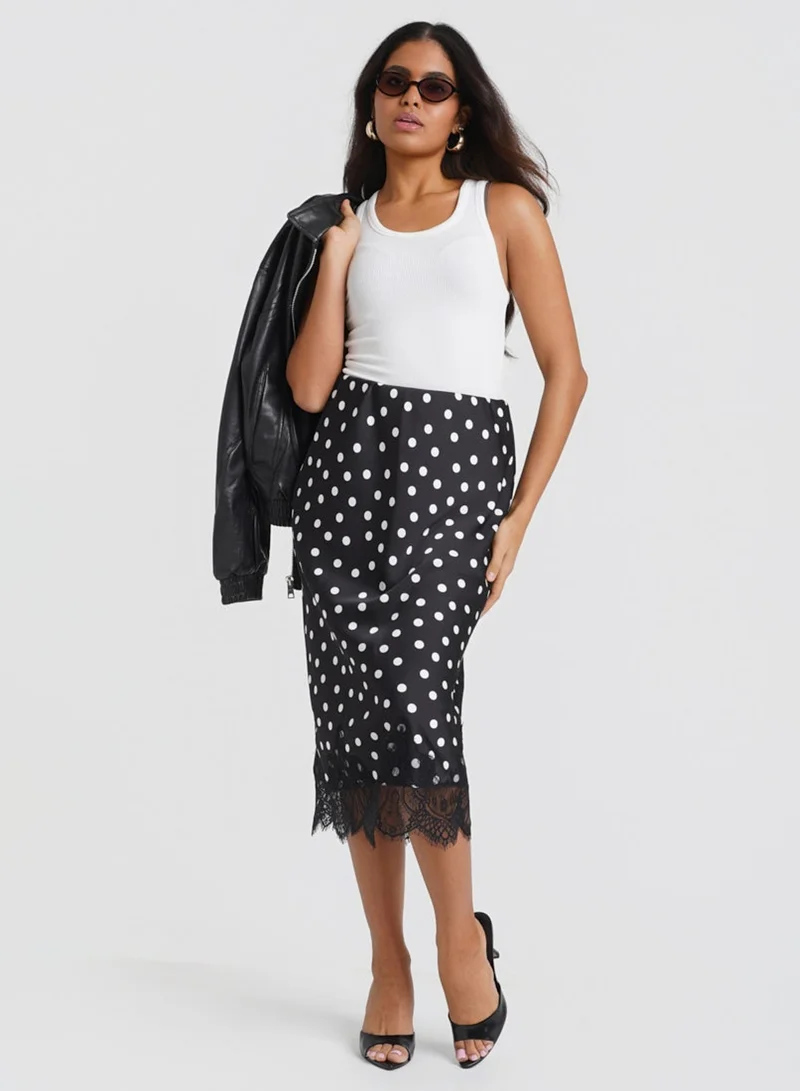 Black & White Polka Dot Lace Mix Skirt