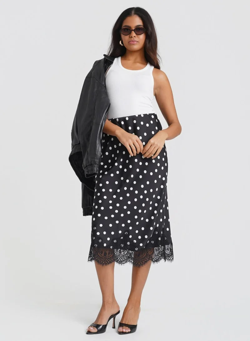 Needs No Label  Black & White Polka Dot Lace Mix Skirt for Women | Best Price UAE
