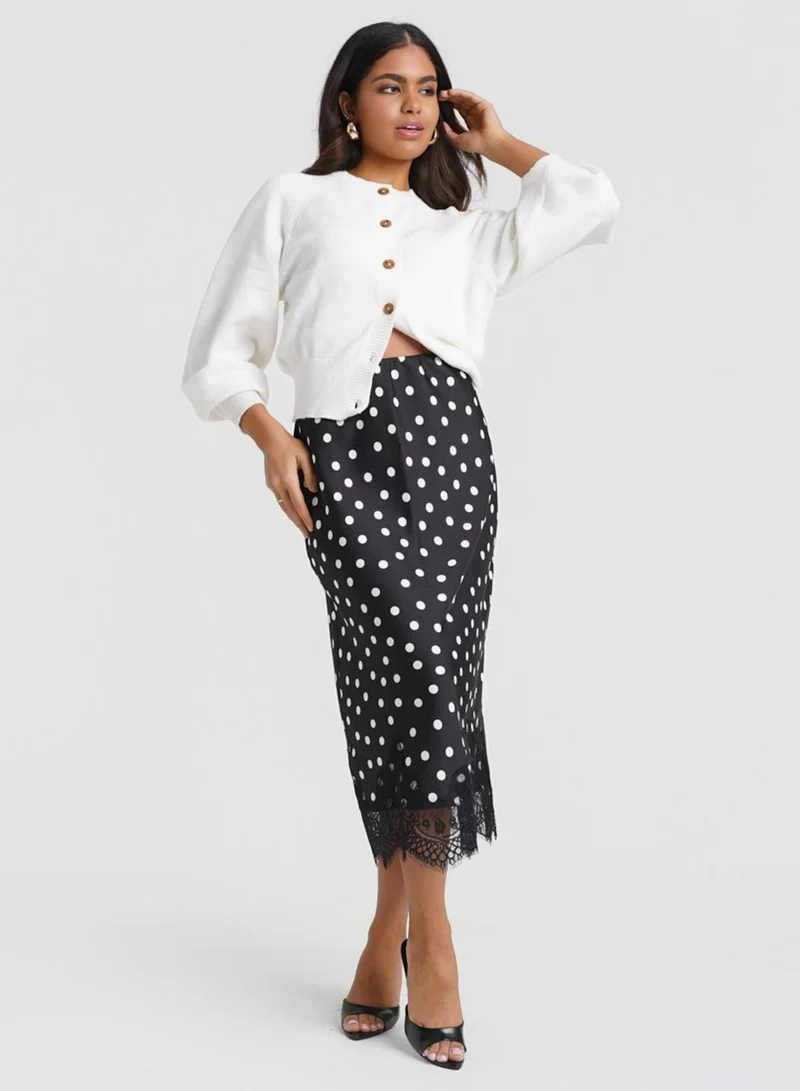 Needs No Label Black & White Polka Dot Lace Mix Skirt