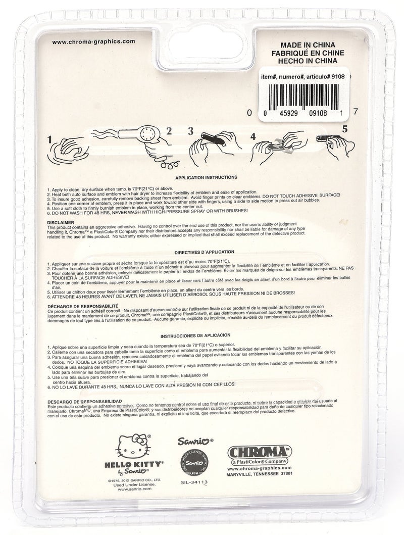 Chroma 9108 Hello Kitty Injection Molded Chroma Colored Emblemz Decal - Image 2