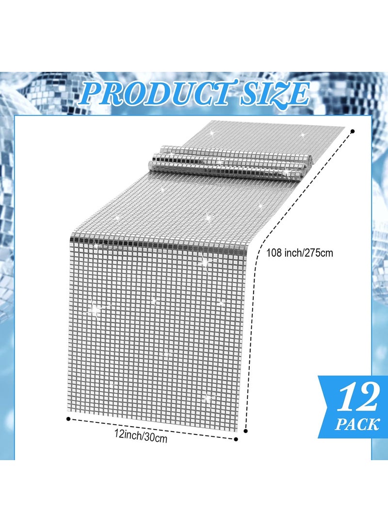 Moukeren Moukeren 12 Pack Disco Table Runner 12 x 108 Inch Silver Glitter 70s 80s Disco Theme Party Decorations Mirror Sparkle Sequin Table Cover for Bachelorette Party Dance Birthday Wedding Supplies  - Image 2