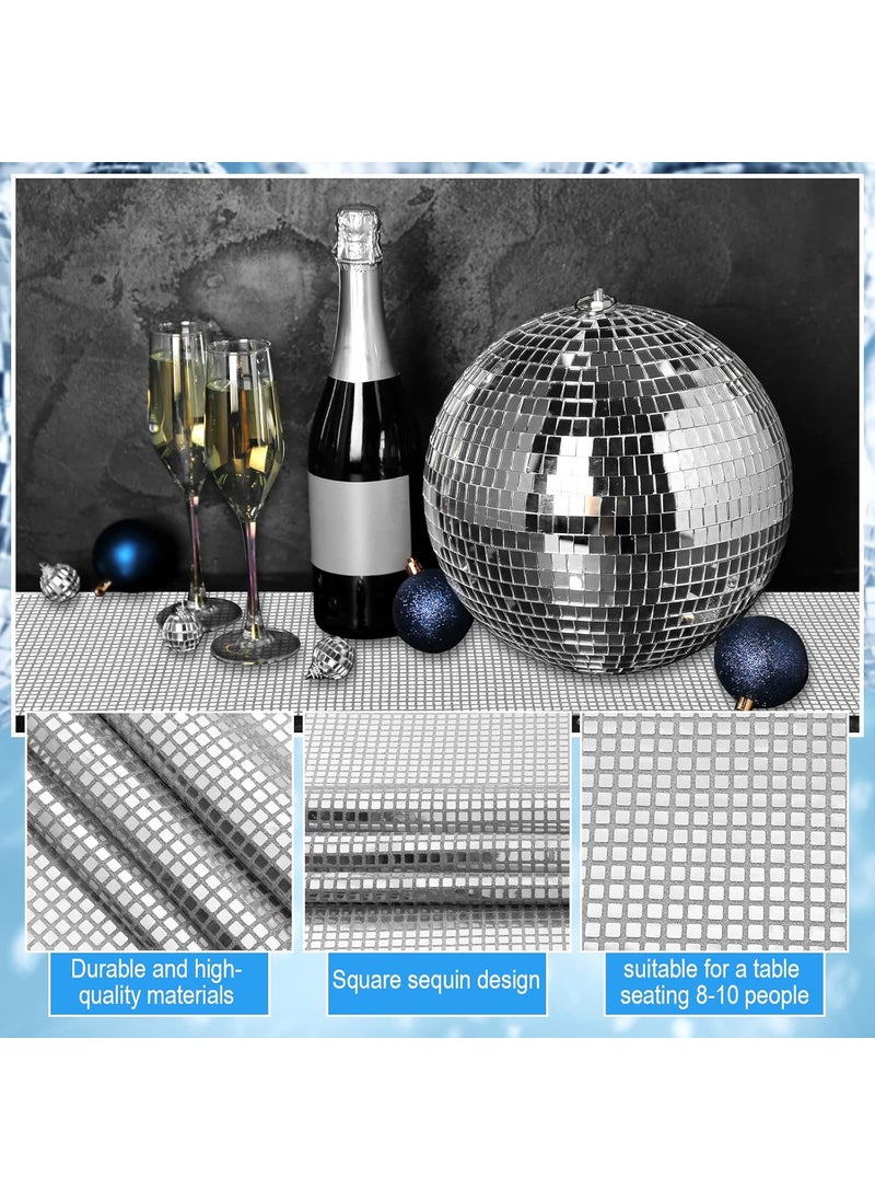 Moukeren Moukeren 12 Pack Disco Table Runner 12 x 108 Inch Silver Glitter 70s 80s Disco Theme Party Decorations Mirror Sparkle Sequin Table Cover for Bachelorette Party Dance Birthday Wedding Supplies  - Image 3