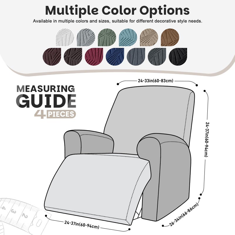 VANSOFY Recliner Chair Covers, 4-Pieces Stretch Recliner Cover Jacquard Soft Reclining Chair Slipcover Furniture Protector with Elastic Bottom for Lazy Boy Recliner(Bean Green) - Image 2
