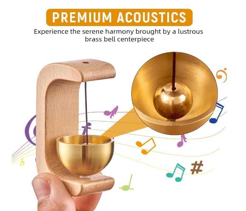 Winkelen Wooden Door Chime With Brass Bell, Dopamine Door Bell For Home, Self-Adhesive Doorbell, Serene Acoustic Sound For Home & Shop, Refrigerator, Room, Porch Ideal Housewarming Gift (Light) - Image 3