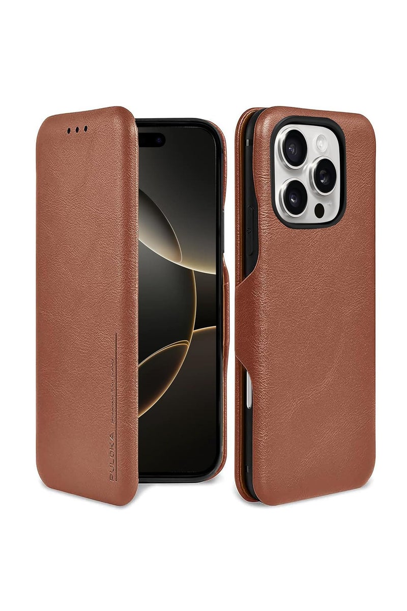 PULOKA Ultra-Slim PU Leather Flip Cover with Magnetic Closure for iPhone 16 Pro Max - Image 1