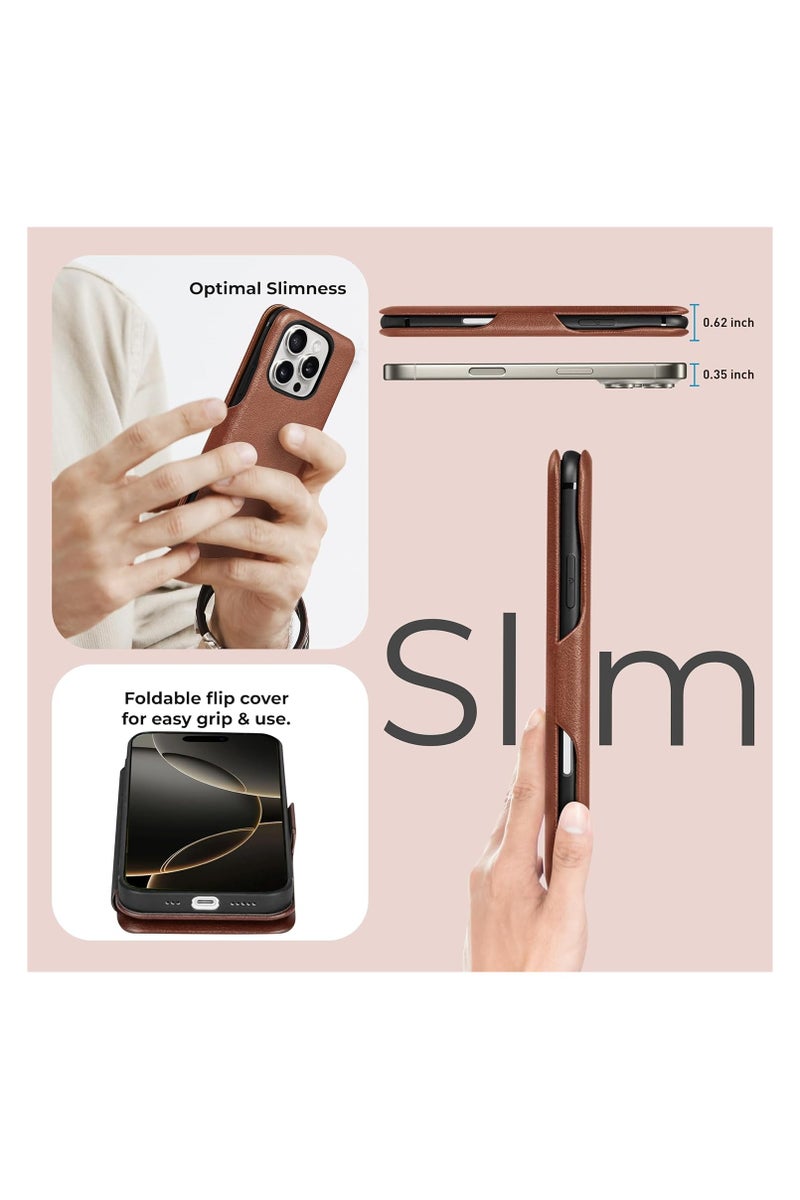 PULOKA Ultra-Slim PU Leather Flip Cover with Magnetic Closure for iPhone 16 Pro Max - Image 5