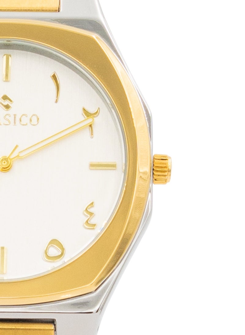 Clasico ساعة فخر للرجال بقرص عربي فاخرة 40 مم - لونين فضي وذهبي، حركة كوارتز، ظهر من الفولاذ المقاوم للصدأ - Image 2