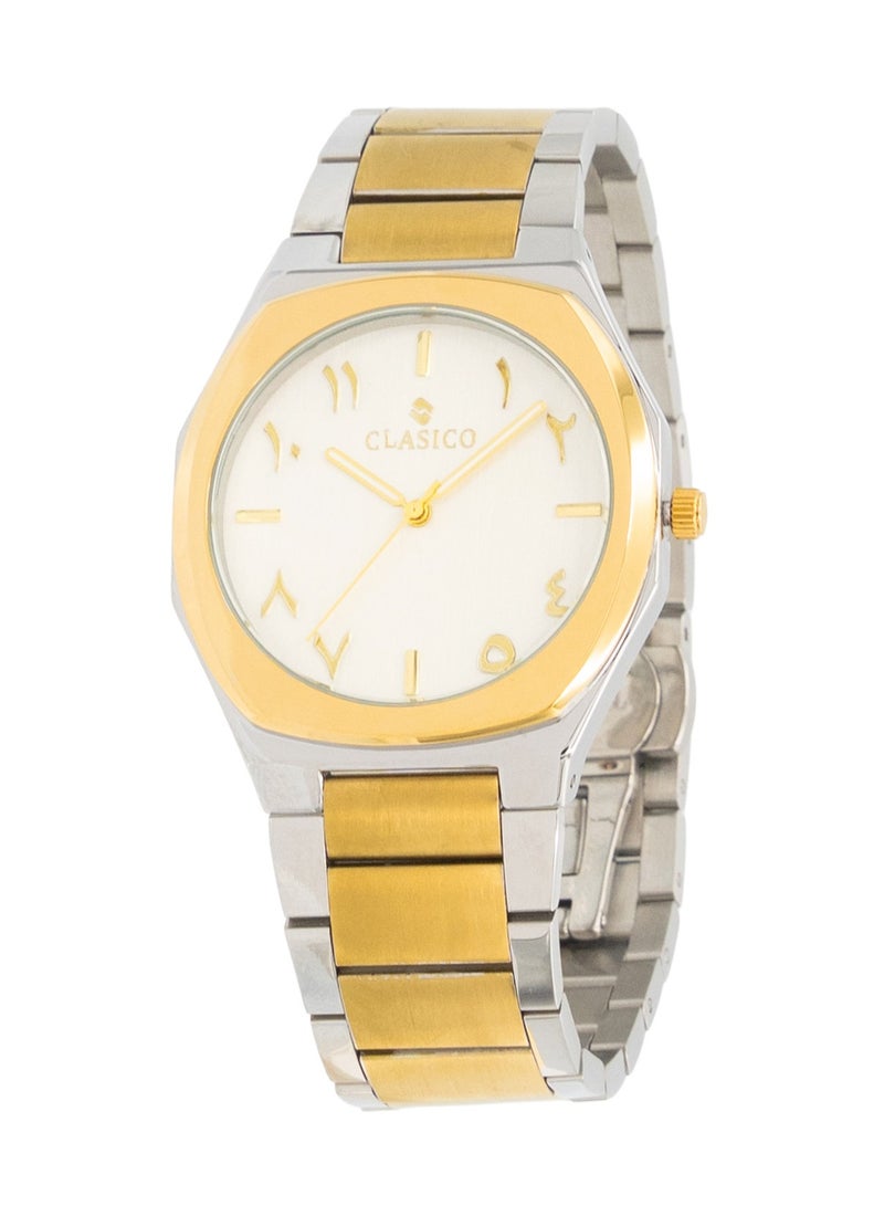 Clasico ساعة فخر للرجال بقرص عربي فاخرة 40 مم - لونين فضي وذهبي، حركة كوارتز، ظهر من الفولاذ المقاوم للصدأ - Image 3