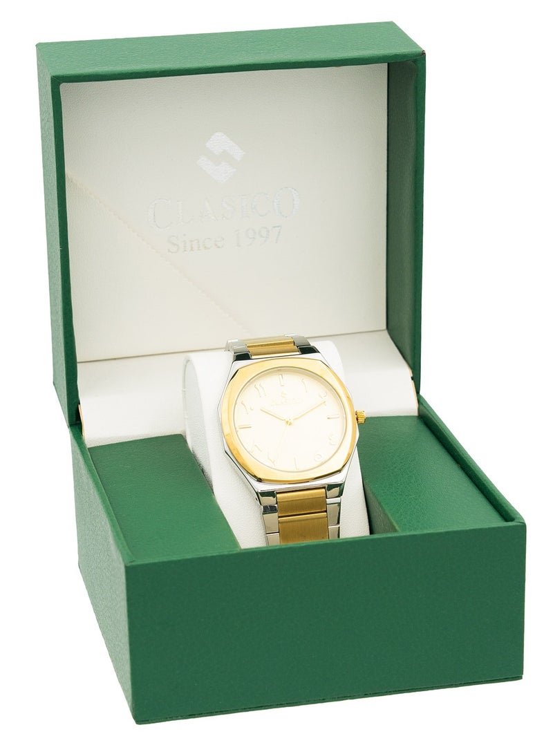 Clasico ساعة فخر للرجال بقرص عربي فاخرة 40 مم - لونين فضي وذهبي، حركة كوارتز، ظهر من الفولاذ المقاوم للصدأ - Image 5