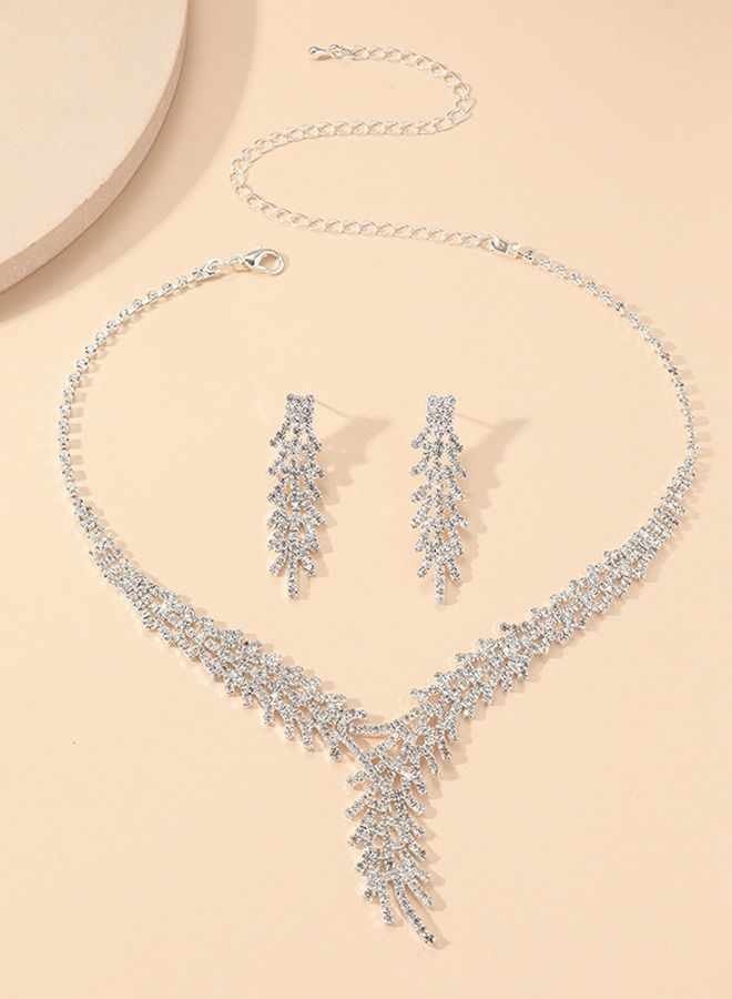 DUNISO 2Piece Necklace and Earrings Set Full Diamond V Neck Necklace Crystal Earrings Wedding Bridal Bridesmaid Costume Jewelry Set for Women and Girls Dress Accessories - Image 5