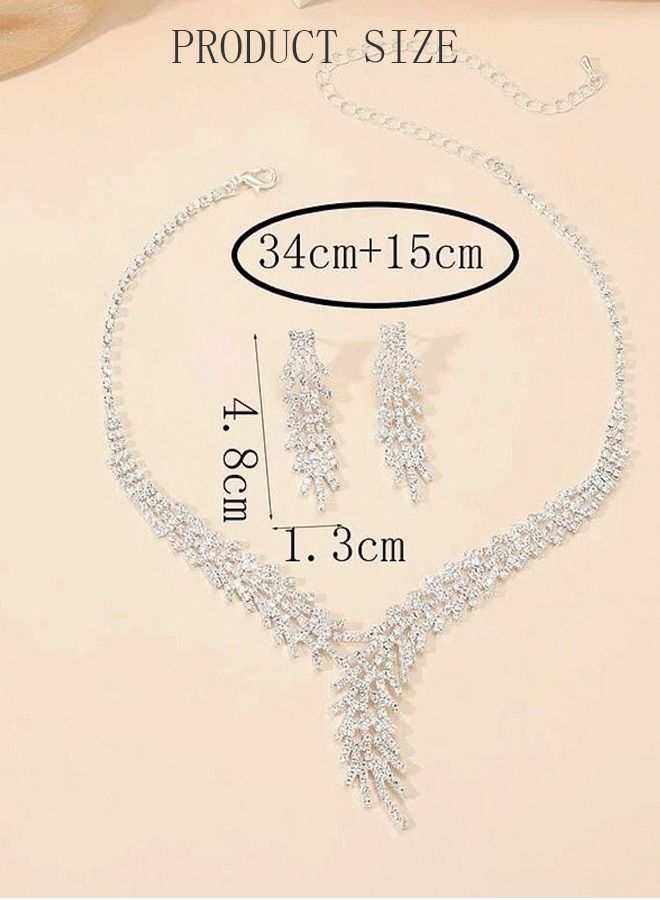 DUNISO 2Piece Necklace and Earrings Set Full Diamond V Neck Necklace Crystal Earrings Wedding Bridal Bridesmaid Costume Jewelry Set for Women and Girls Dress Accessories - Image 3