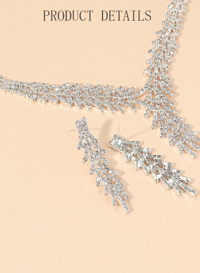 DUNISO 2Piece Necklace and Earrings Set Full Diamond V Neck Necklace Crystal Earrings Wedding Bridal Bridesmaid Costume Jewelry Set for Women and Girls Dress Accessories - Image 4