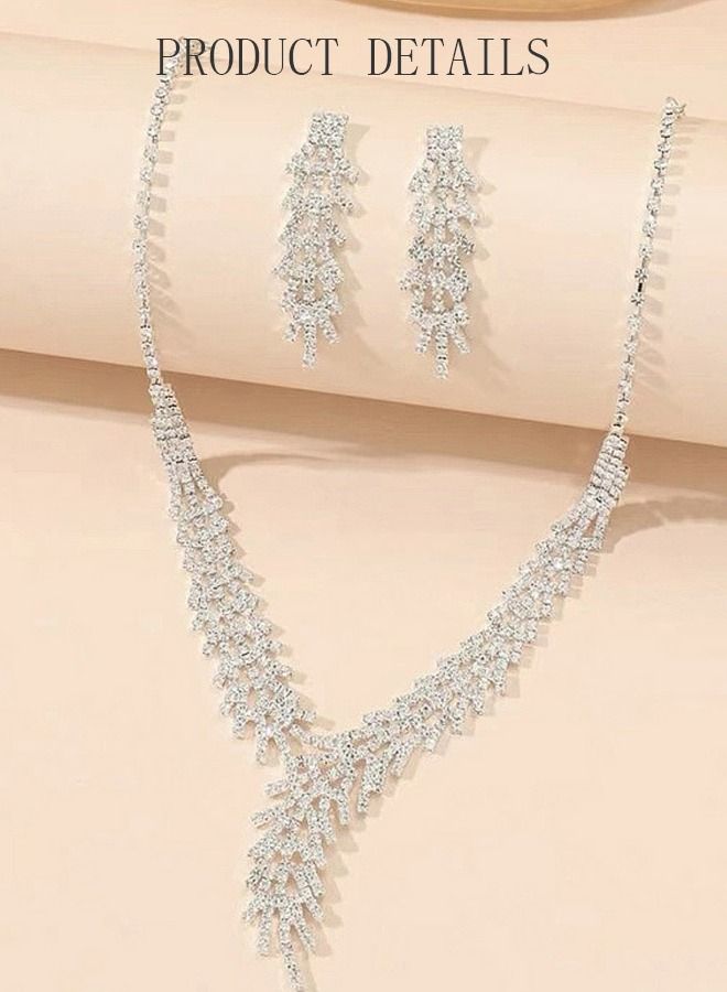 DUNISO 2Piece Necklace and Earrings Set Full Diamond V Neck Necklace Crystal Earrings Wedding Bridal Bridesmaid Costume Jewelry Set for Women and Girls Dress Accessories - Image 2