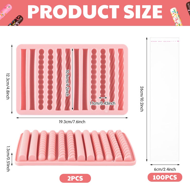 LemonRoad 102 Pcs Pretzel Rods Making Set Include 2 Pretzel Rods Molds and 100 Pcs 2x10 Inches Clear Self Sealing Cellophane Bag for Christmas Wedding Birthday Treat Party - Image 2