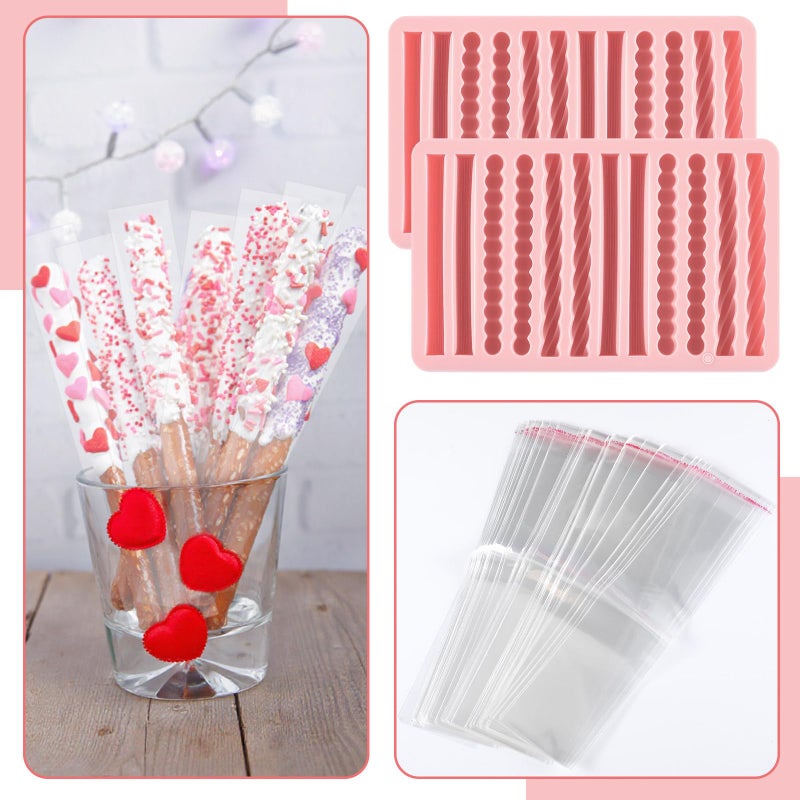LemonRoad 102 Pcs Pretzel Rods Making Set Include 2 Pretzel Rods Molds and 100 Pcs 2x10 Inches Clear Self Sealing Cellophane Bag for Christmas Wedding Birthday Treat Party - Image 3