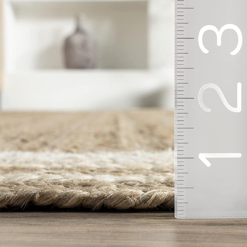 AROMICK Live Beautiful Handwoven Jute Rectangular Shape Rug Reversible Doormat for Bedroom Living Room and Home Decoration for All Seasons 8x8 Feet Natural and White  - Image 2