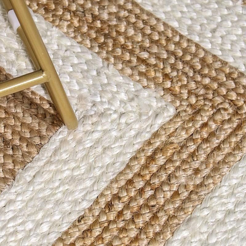 AROMICK Live Beautiful Handwoven Jute Rectangular Shape Rug Reversible Doormat for Bedroom Living Room and Home Decoration for All Seasons 8x8 Feet Natural and White  - Image 5