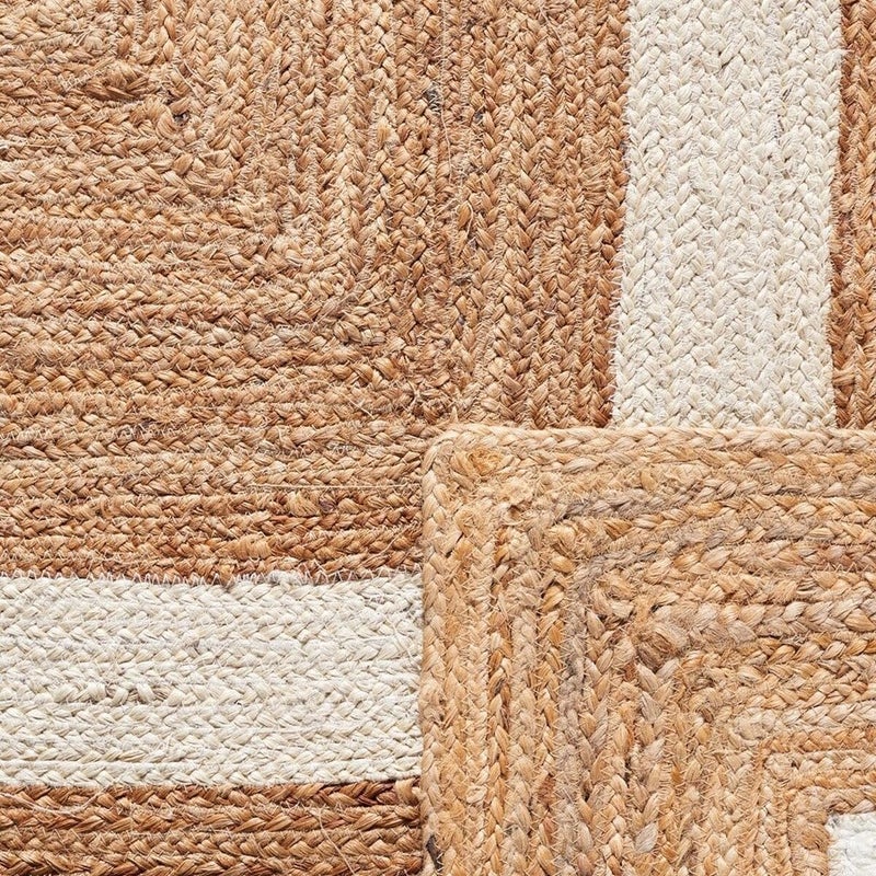 AROMICK Live Beautiful Handwoven Jute Rectangular Shape Rug Reversible Doormat for Bedroom Living Room and Home Decoration for All Seasons 8x8 Feet Natural and White  - Image 4