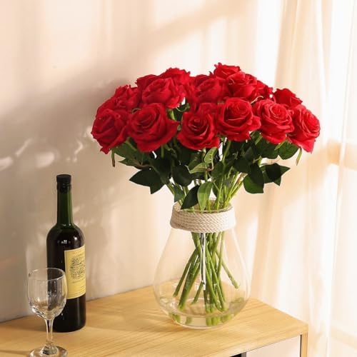 JUSTOYOU 10Pcs Artificial Roses Flowers, Realistic Blossom Roses, Real Touch Silk Rose, Single Fake Flower Long Stem Bouquets for Home Wedding Party Decoration - Image 3