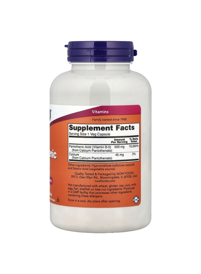 Now Foods Pantothenic Acid B-Complex Vitamin 500 mg - 250 Capsules - Image 2