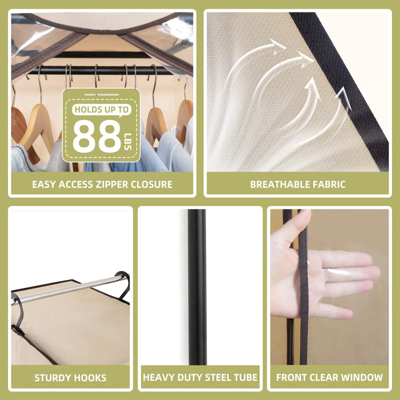 STORAGEIDEAS Garment Bags for Hanging Clothes Storage, Long Garment Cover with Zippered Clear Window for Closet Wardrobe Clothes Rack Organizer, Hanging Garment Bags for Dresses, Suits, 1 Pack, Beige - Image 5