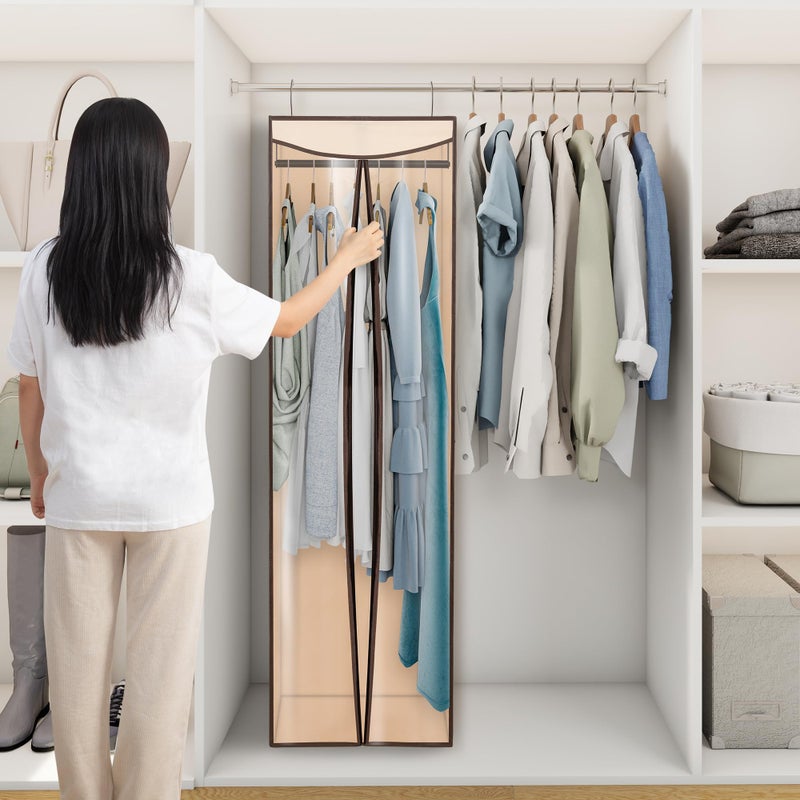 STORAGEIDEAS Garment Bags for Hanging Clothes Storage, Long Garment Cover with Zippered Clear Window for Closet Wardrobe Clothes Rack Organizer, Hanging Garment Bags for Dresses, Suits, 1 Pack, Beige - Image 2