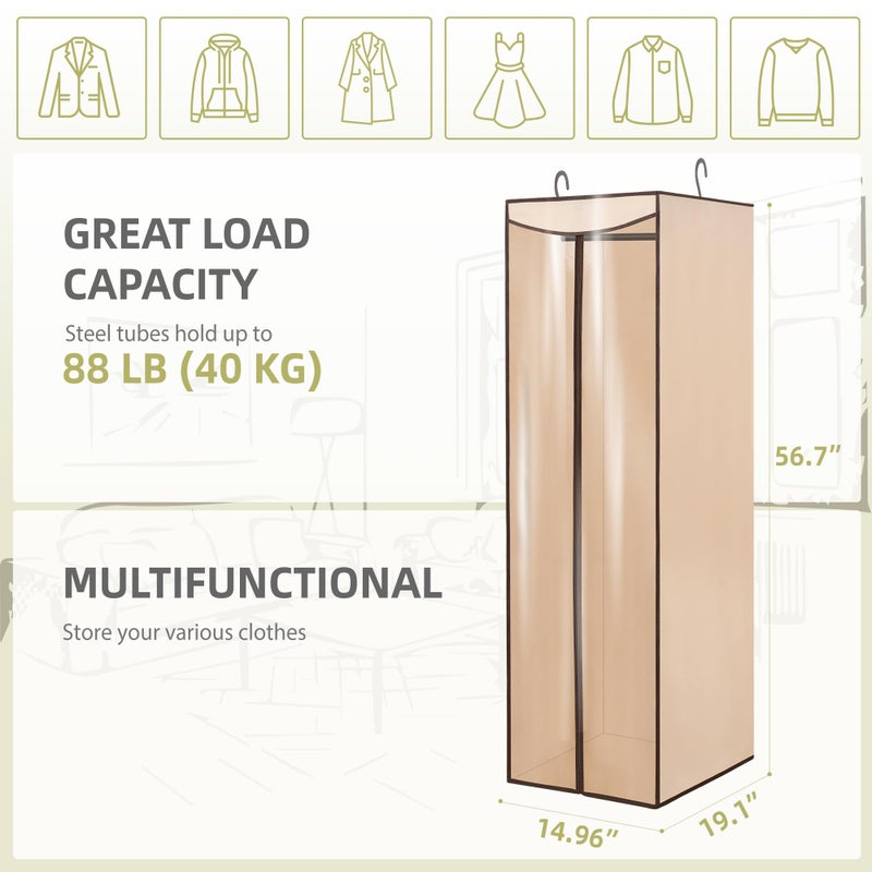 STORAGEIDEAS Garment Bags for Hanging Clothes Storage, Long Garment Cover with Zippered Clear Window for Closet Wardrobe Clothes Rack Organizer, Hanging Garment Bags for Dresses, Suits, 1 Pack, Beige - Image 3