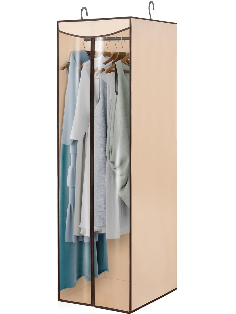 STORAGEIDEAS Garment Bags for Hanging Clothes Storage, Long Garment Cover with Zippered Clear Window for Closet Wardrobe Clothes Rack Organizer, Hanging Garment Bags for Dresses, Suits, 1 Pack, Beige - Image 1