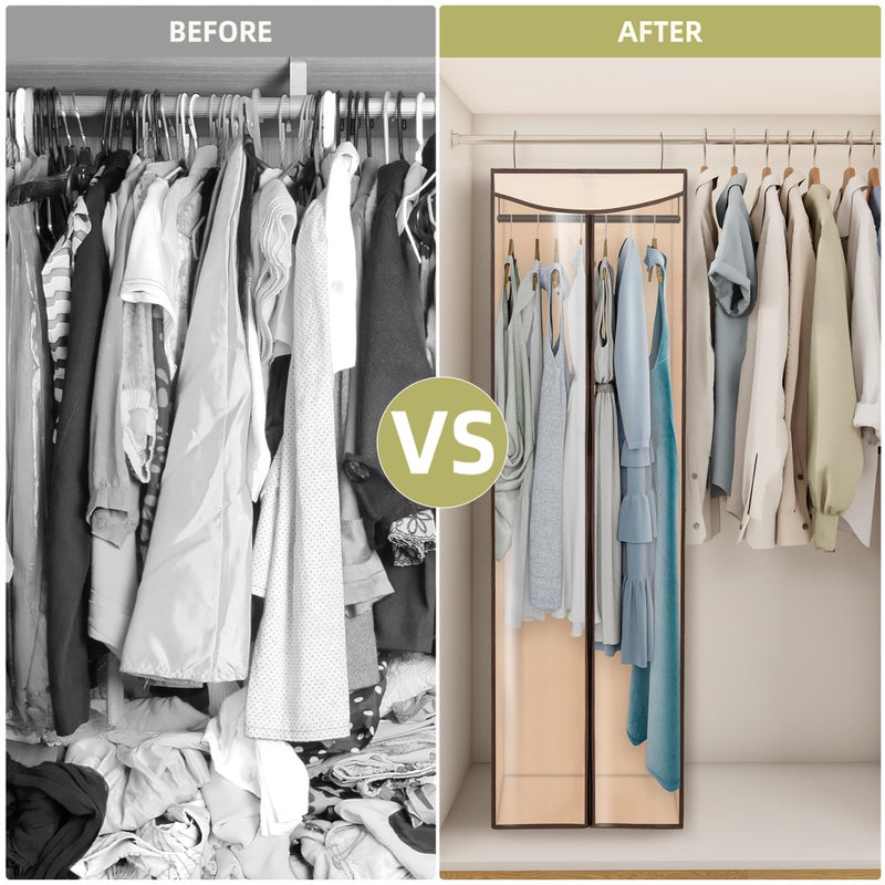 STORAGEIDEAS Garment Bags for Hanging Clothes Storage, Long Garment Cover with Zippered Clear Window for Closet Wardrobe Clothes Rack Organizer, Hanging Garment Bags for Dresses, Suits, 1 Pack, Beige - Image 4