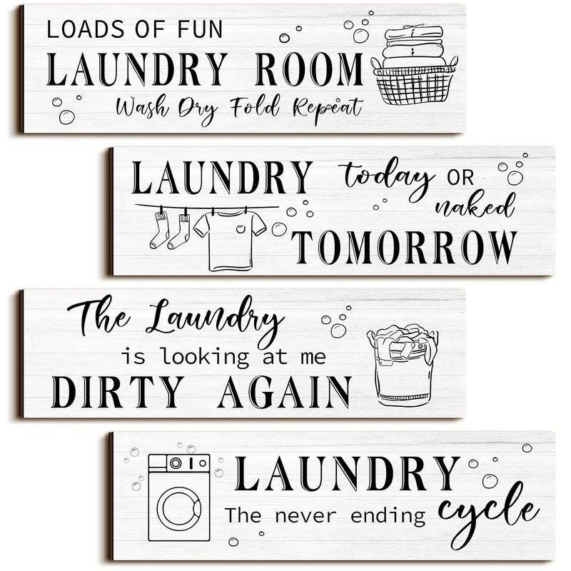 Al Raied ARS® 4 Pcs Funny Wooden Laundry Room Wall Decor with Humorous Quotes - Image 1