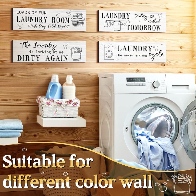 Al Raied ARS® 4 Pcs Funny Wooden Laundry Room Wall Decor with Humorous Quotes - Image 3