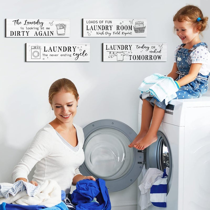 Al Raied ARS® 4 Pcs Funny Wooden Laundry Room Wall Decor with Humorous Quotes - Image 4