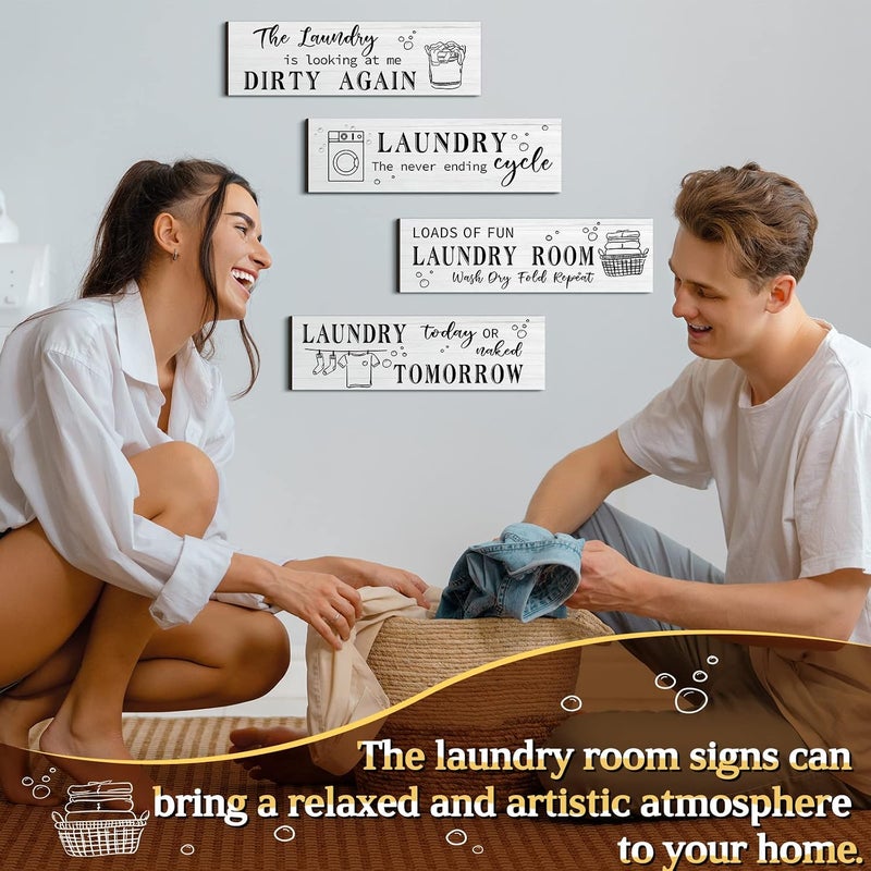 Al Raied ARS® 4 Pcs Funny Wooden Laundry Room Wall Decor with Humorous Quotes - Image 2