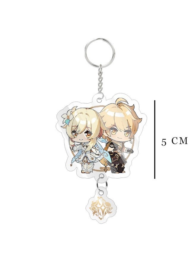Careflection Genshin Impact Cute Traveler Outlander Chibi Game Acrylic Keychain Japanese Anime Cartoon Key Charm Rings - Image 2
