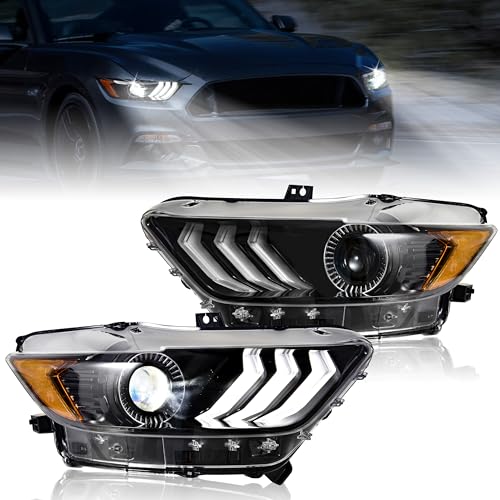 KEWISAUTO مجموعة مصابيح أمامية KEWISAUTO لفورد موستانج 2015-2017، هيكل أسود عدسة واضحة بديل لمصابيح 2015 2016 2017 فورد موستانج (2PCS، جانب السائق والراكب) - Image 1