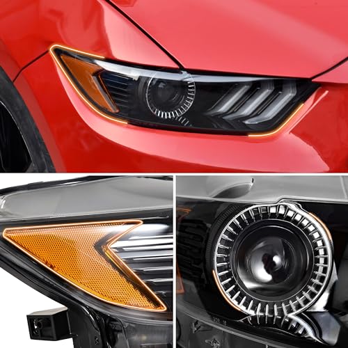 KEWISAUTO مجموعة مصابيح أمامية KEWISAUTO لفورد موستانج 2015-2017، هيكل أسود عدسة واضحة بديل لمصابيح 2015 2016 2017 فورد موستانج (2PCS، جانب السائق والراكب) - Image 4