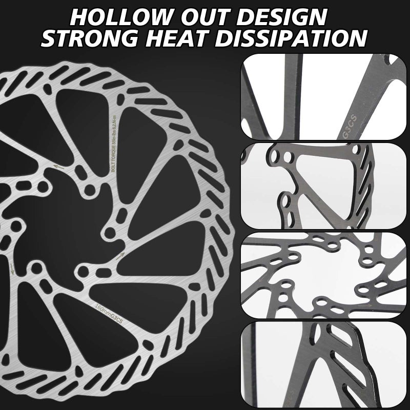 BUCKLOS 140mm 160mm 180mm 203mm MTB Disc Brake Rotor with 6 Bolts, Bicycle Brakes Stainless Steel Rotors M5 Screws, Opposite Hole Distance 44mm, fit Mountain Road Bikes MTB BMX - Image 2
