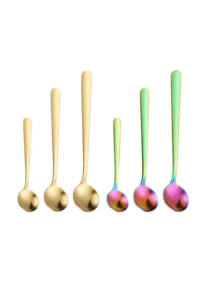 304 Stainless Steel Seasoning Spoon Golden Coffee Spoon Dessert Spoon Household Children's Spoon Salt Special Spoon-Specifications:13cm Small Round Spoon (gold)  - Image 5