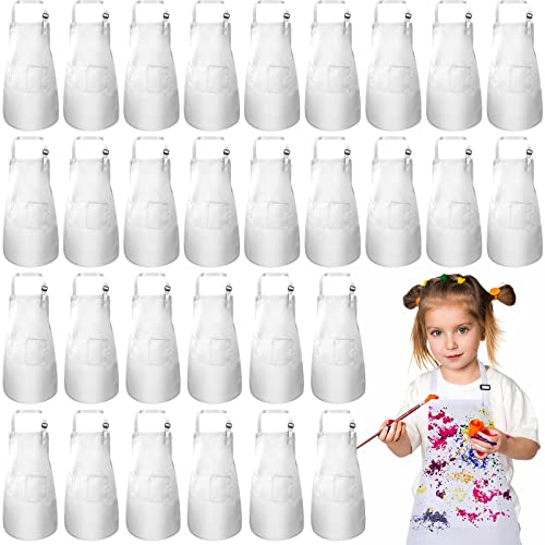 Handepo 30 Pcs Kids Chef Aprons Adjustable Children Artists Aprons Child Bib for Painting Cooking Kitchen Grilling713 YearsWhite - Image 1