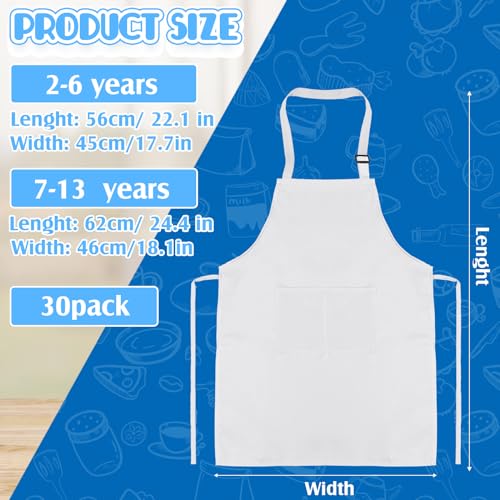 Handepo 30 Pcs Kids Chef Aprons Adjustable Children Artists Aprons Child Bib for Painting Cooking Kitchen Grilling713 YearsWhite - Image 5