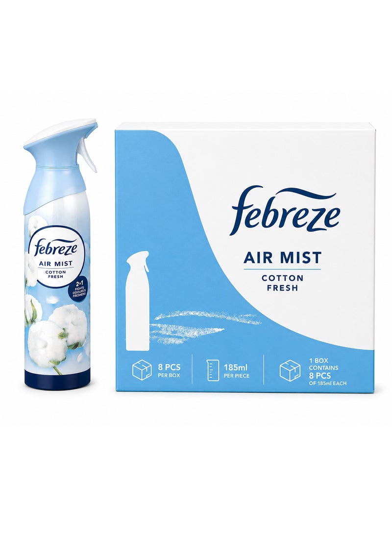 Febreze Air Mist Cotton Fresh Air Freshener Spray 185ml Pack of 8 - Image 1