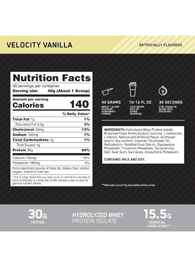 أوبتيموم نيوتريشن مسحوق بروتين مصل اللبن البلاتيني، 30 جرامًا من البروتين لدعم العضلات واستعادتها، مسحوق بروتين مصل اللبن المعزول بنسبة 100% - سرعة الفانيليا، 3.52 رطل، 40 وجبة (1.6 كجم) - Image 3