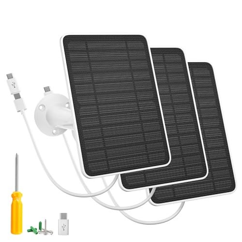 fohoa 5W Solar Panel Charger Compatible with Arlo Essential 2K Outdoor Camera2nd GenEssential Outdoor XL2nd GenEssential Spotlight IP65 Waterproof 10ft USBC Micro USB Cable Wall Mount 3 Pack - Image 1