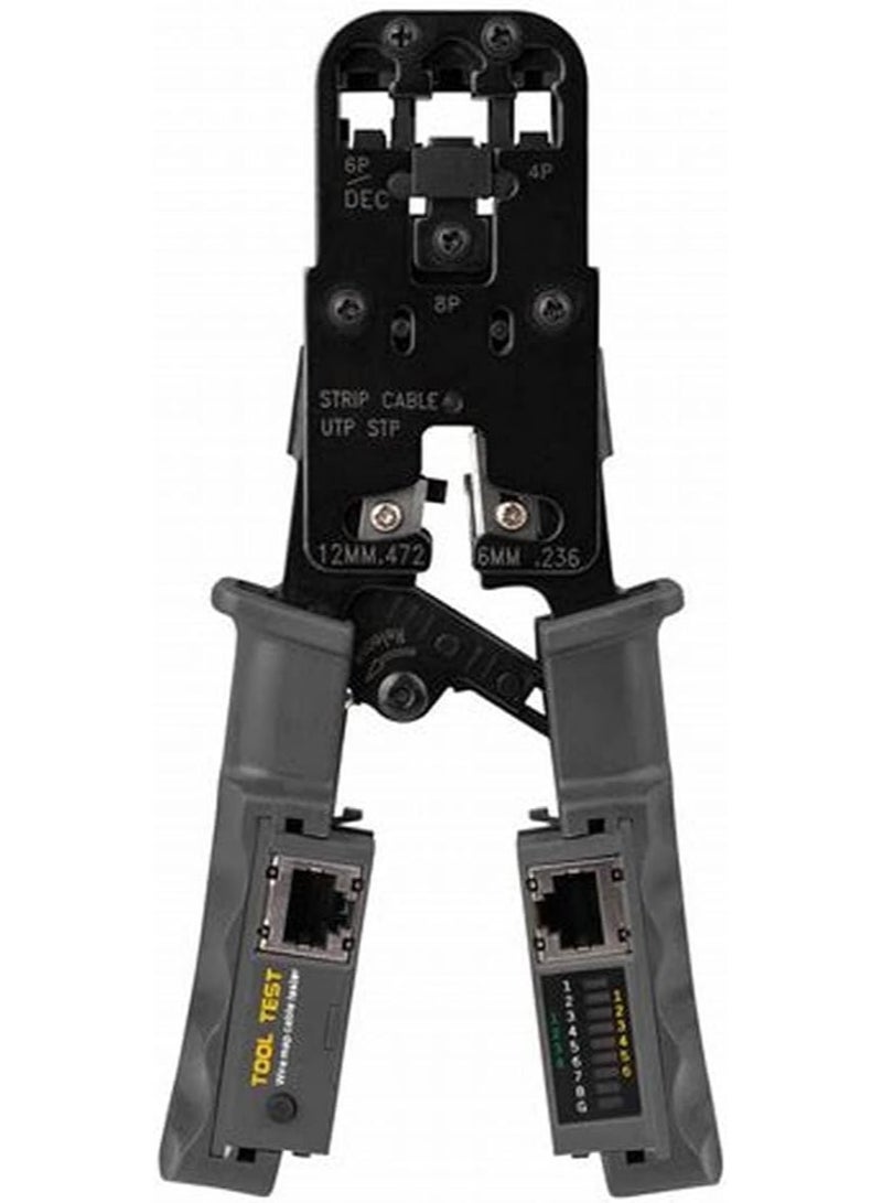 Terabyte Network Cable Crimper with LAN Tester for 4P 6P 8P Telephone Cable RJ45/RJ12/RJ11 Network Cable Pliers Ratchet Crimping Tool Modular Telecom Crimping Tool - Image 1