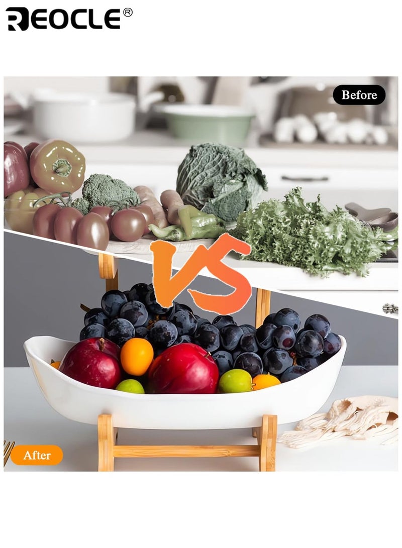 REOCLE 3 Tier Fruit and Vegetable Basket with Bamboo Stand Versatile Kitchen Organizer for Fruits Vegetables Perfect for Refrigerator Storage and Kitchen Use - Image 5