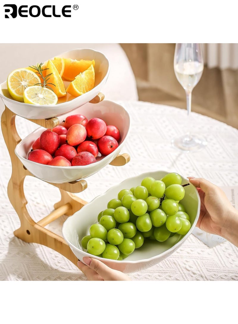 REOCLE 3 Tier Fruit and Vegetable Basket with Bamboo Stand Versatile Kitchen Organizer for Fruits Vegetables Perfect for Refrigerator Storage and Kitchen Use - Image 3