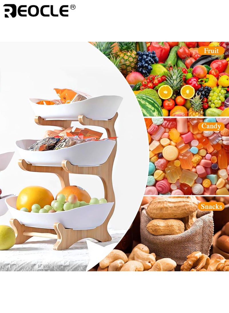 REOCLE 3 Tier Fruit and Vegetable Basket with Bamboo Stand Versatile Kitchen Organizer for Fruits Vegetables Perfect for Refrigerator Storage and Kitchen Use - Image 4