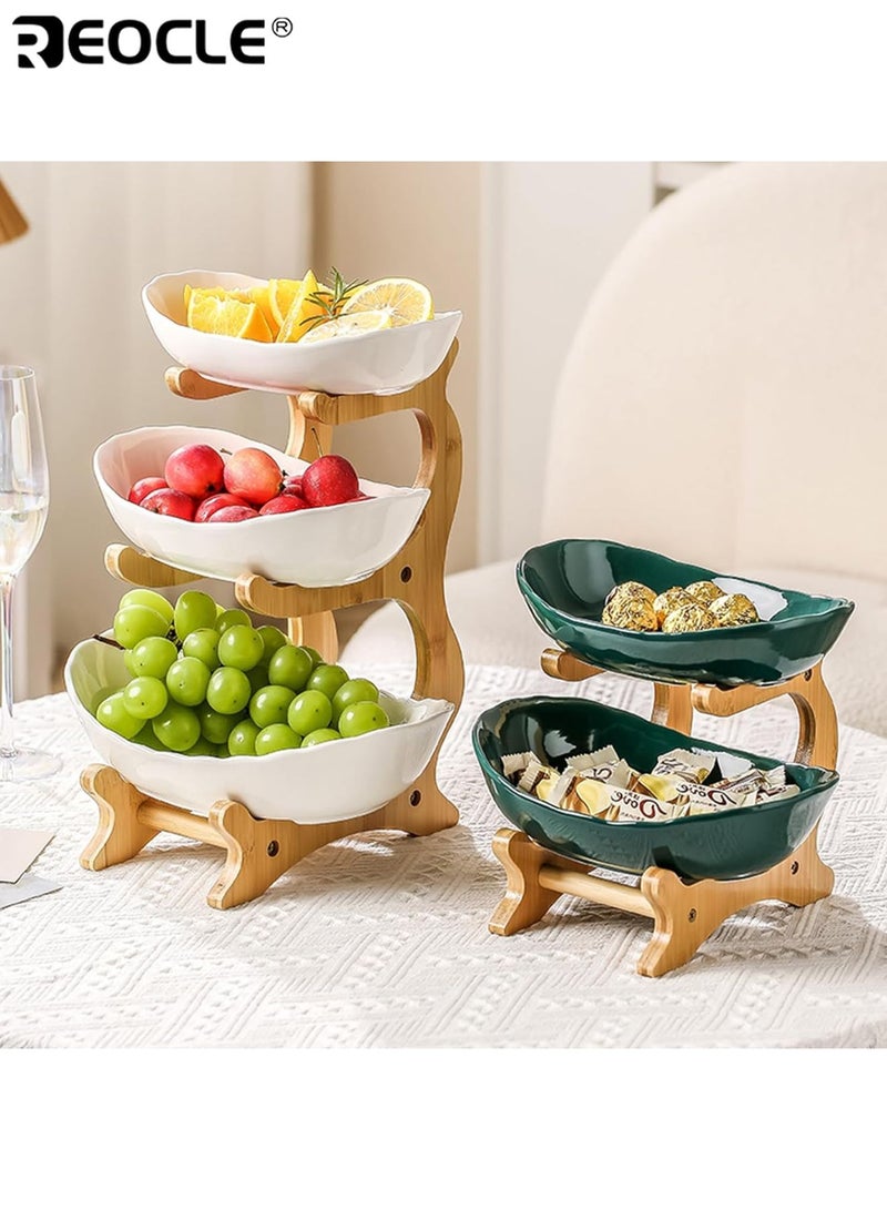 REOCLE 3 Tier Fruit and Vegetable Basket with Bamboo Stand Versatile Kitchen Organizer for Fruits Vegetables Perfect for Refrigerator Storage and Kitchen Use - Image 2