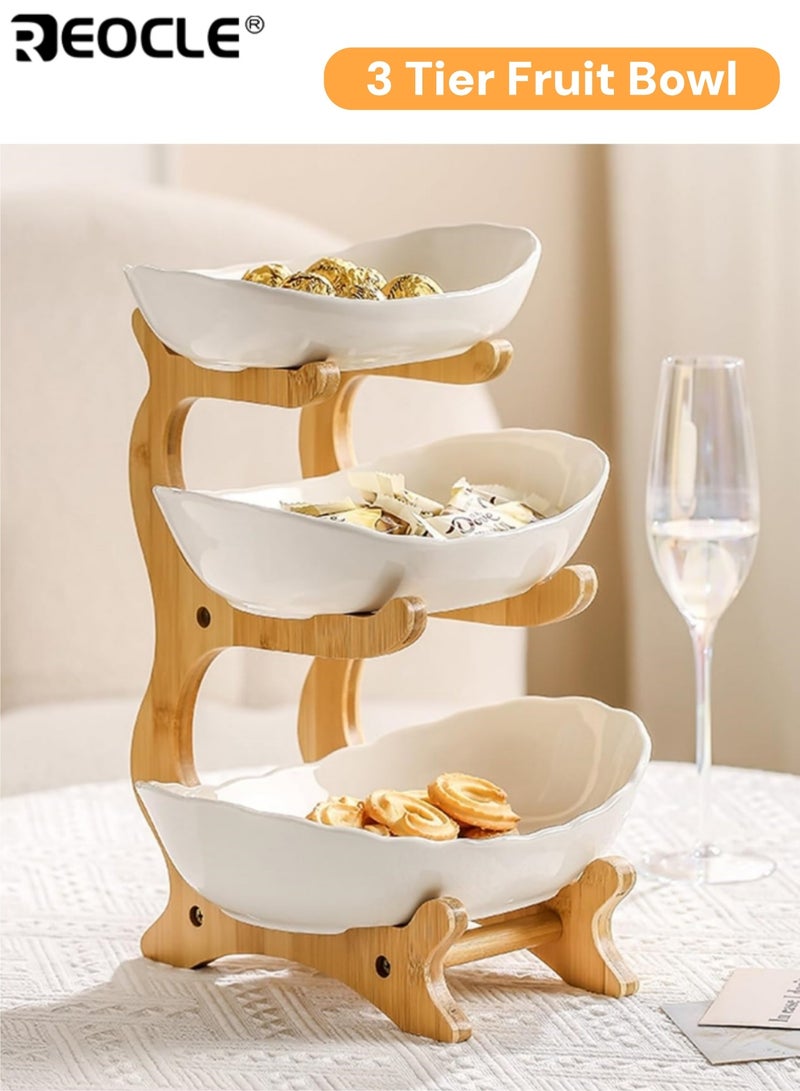 REOCLE 3 Tier Fruit and Vegetable Basket with Bamboo Stand Versatile Kitchen Organizer for Fruits Vegetables Perfect for Refrigerator Storage and Kitchen Use - Image 1