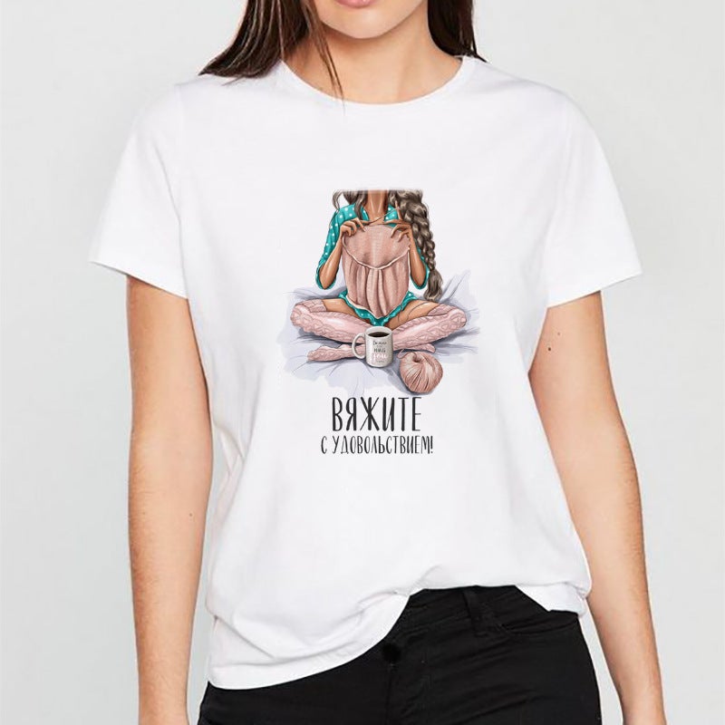 2021 Women's Short-sleeved T-shirt Fashion Printed Cross-border Base Shirt for Chubby Girls European Size Large Size Independent Station - Image 4